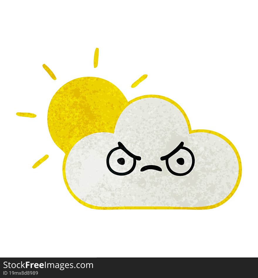 retro grunge texture cartoon of a sunshine and cloud