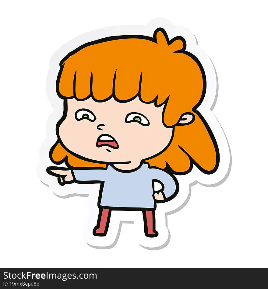 Sticker Of A Cartoon Worried Woman