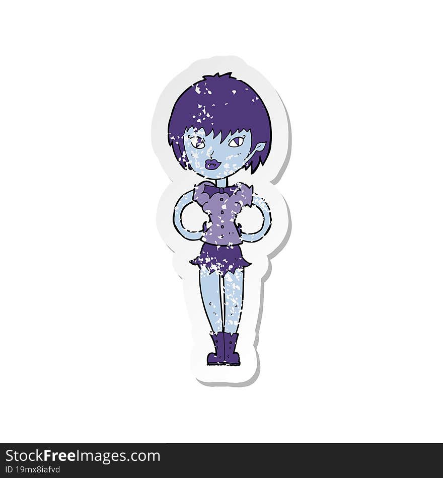 retro distressed sticker of a cartoon pretty vampire girl