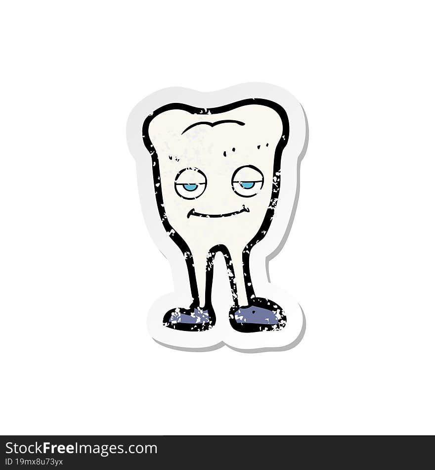 retro distressed sticker of a cartoon happy tooth