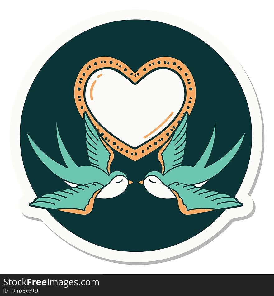 tattoo style sticker of a swallows and a heart