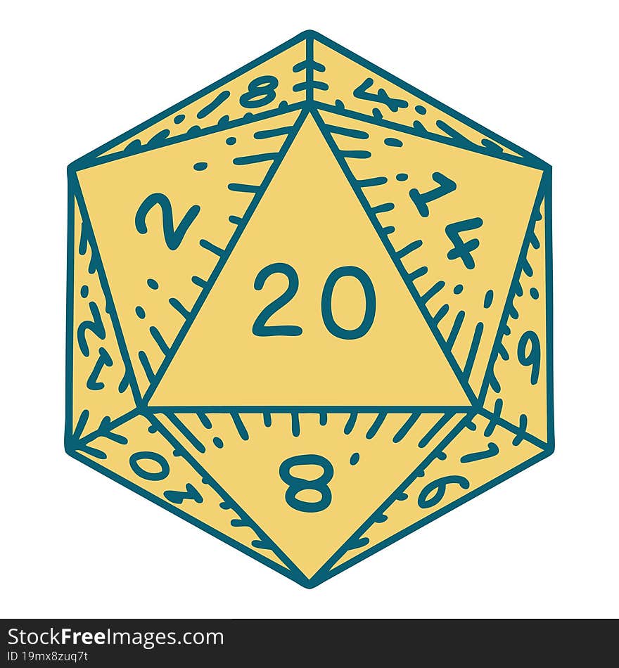 Natural 20 D20 Dice Roll Illustration