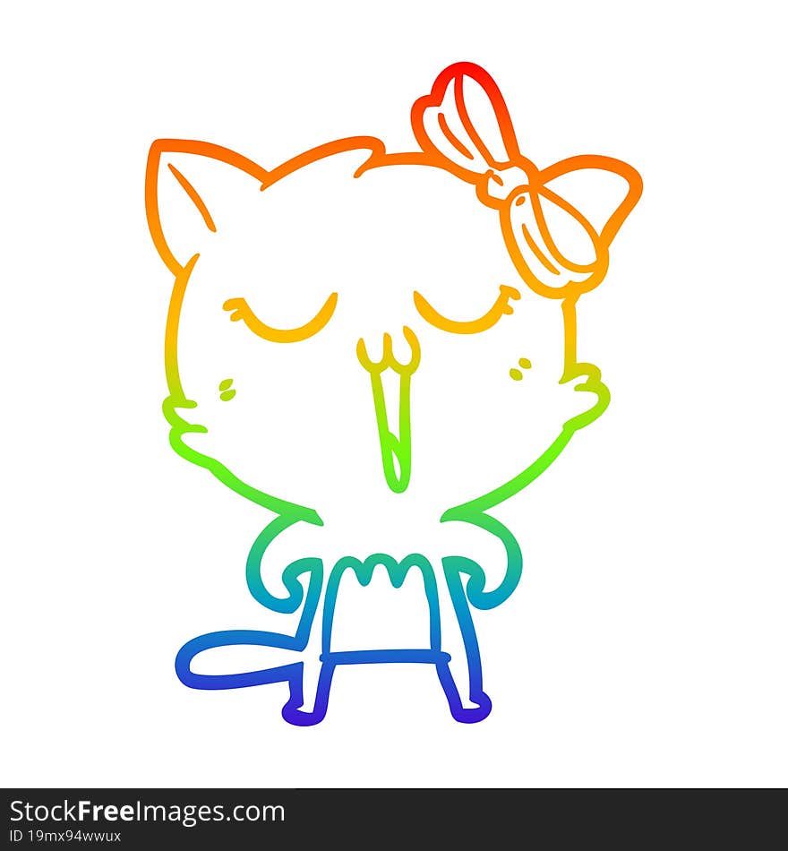 rainbow gradient line drawing of a cartoon cat