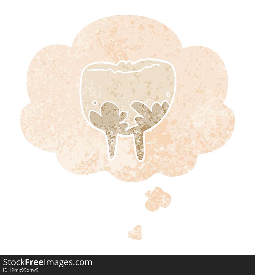 cartoon tooth and thought bubble in retro textured style