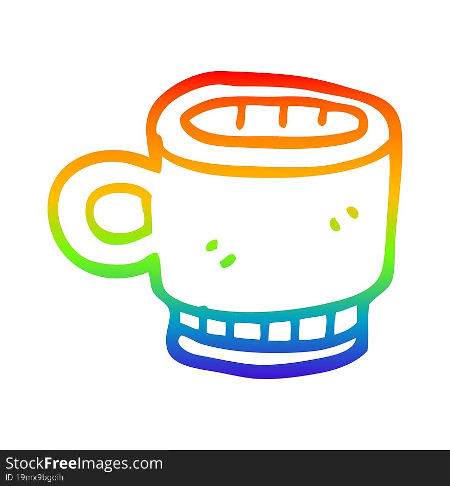 rainbow gradient line drawing cartoon coffee mug