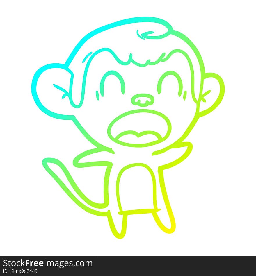 Cold Gradient Line Drawing Shouting Cartoon Monkey