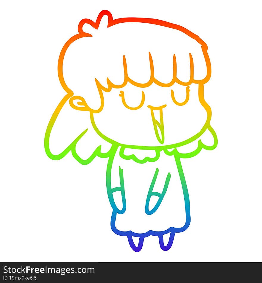 Rainbow Gradient Line Drawing Cartoon Woman Laughing