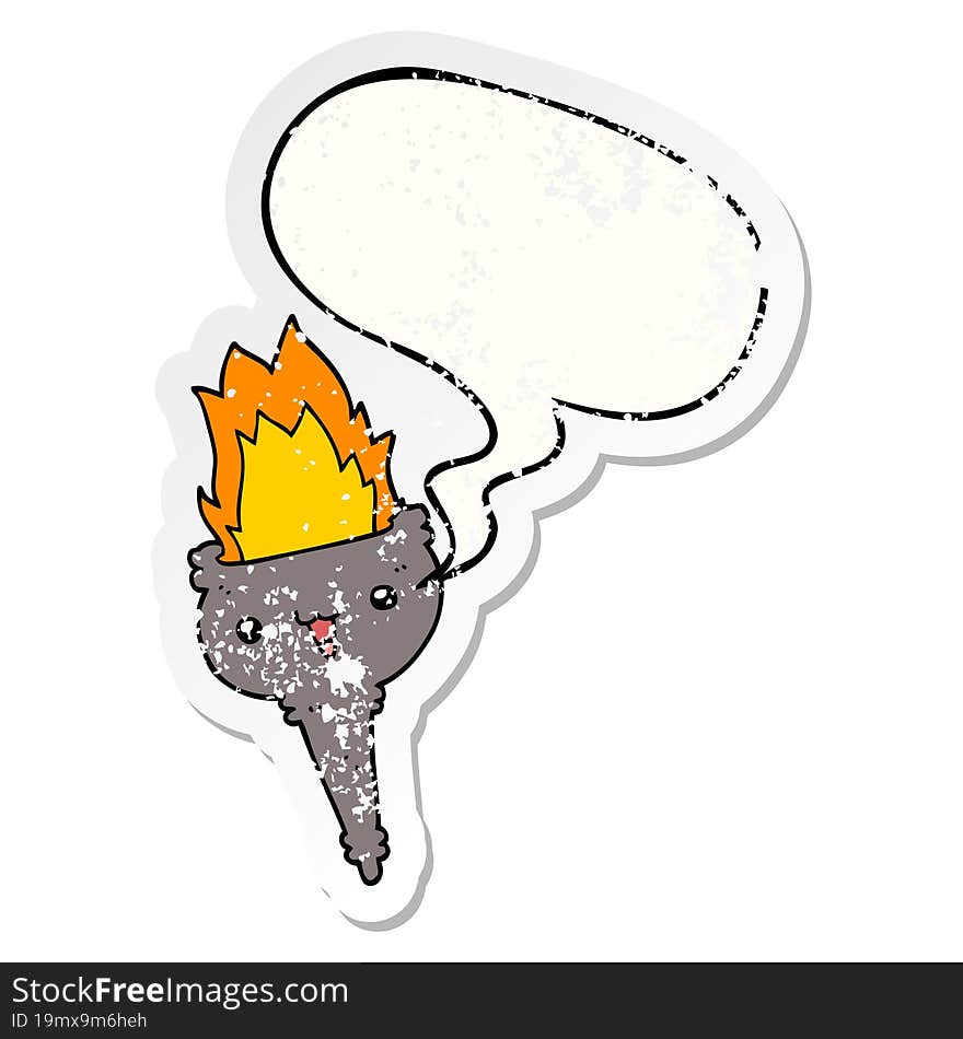 cartoon flaming chalice and speech bubble distressed sticker