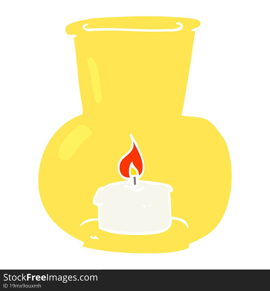 flat color illustration of a cartoon old glass lantern with candle