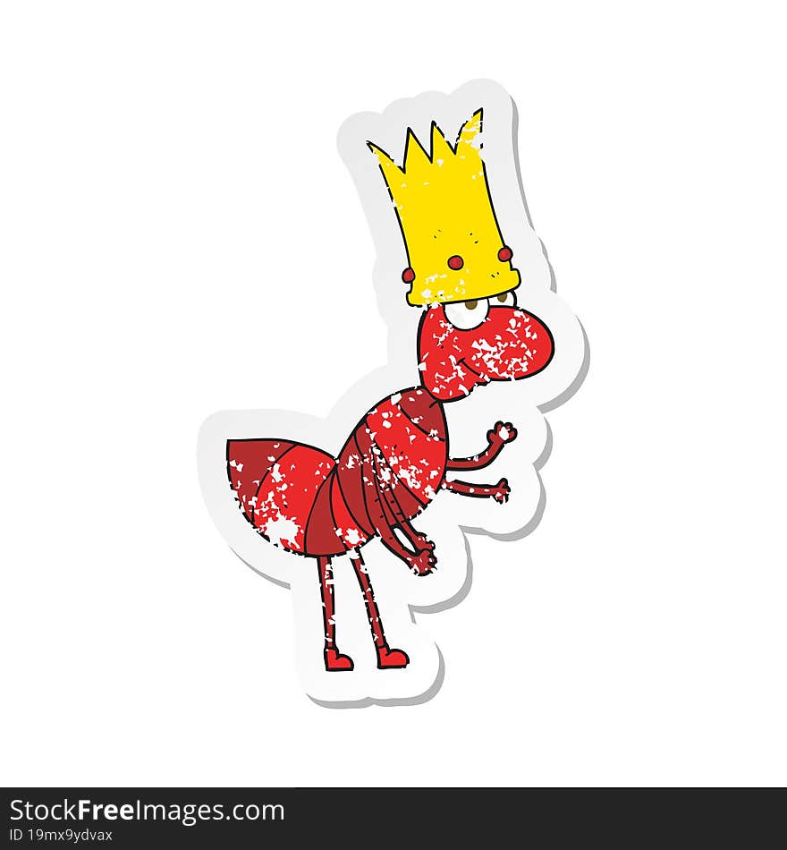 retro distressed sticker of a cartoon ant queen