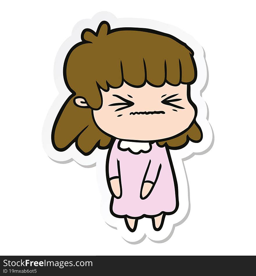 Sticker Of A Cartoon Angry Girl