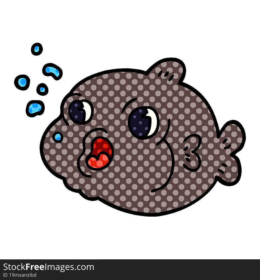 cartoon doodle fish blowing bubbles