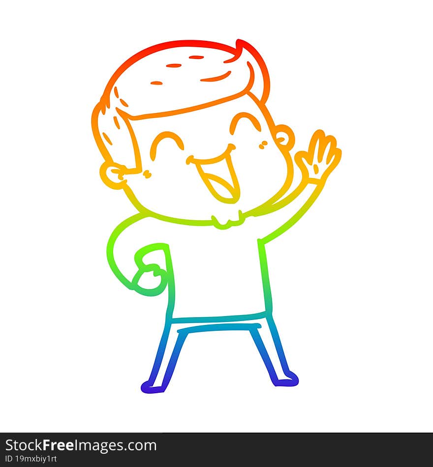 rainbow gradient line drawing of a cartoon man laughing