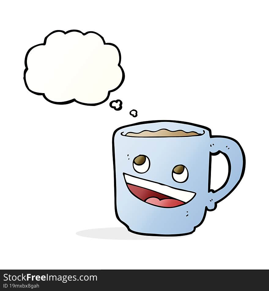 cartoon coffee mug with thought bubble