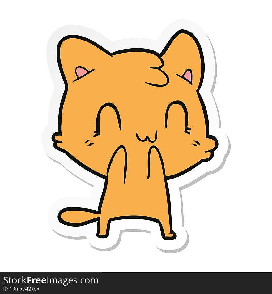 Sticker Of A Cartoon Happy Cat