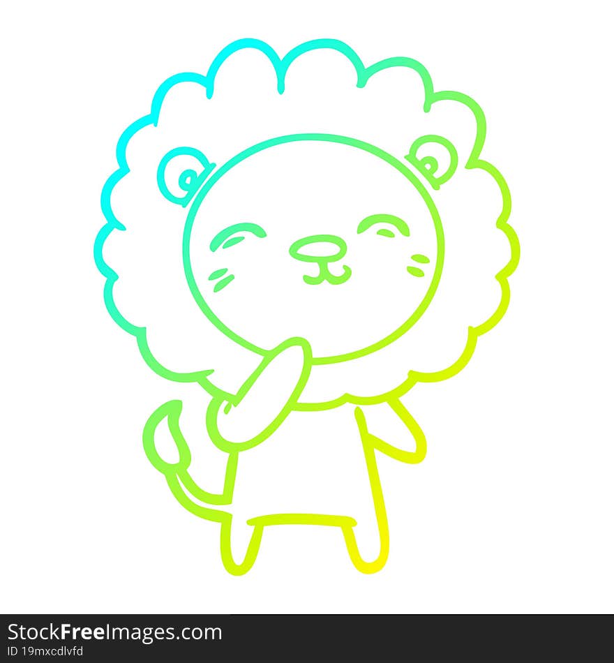 cold gradient line drawing of a cartoon lion