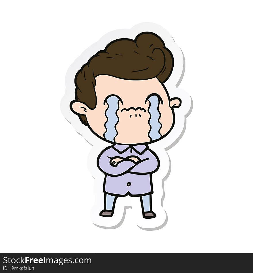 Sticker Of A Cartoon Man Crying