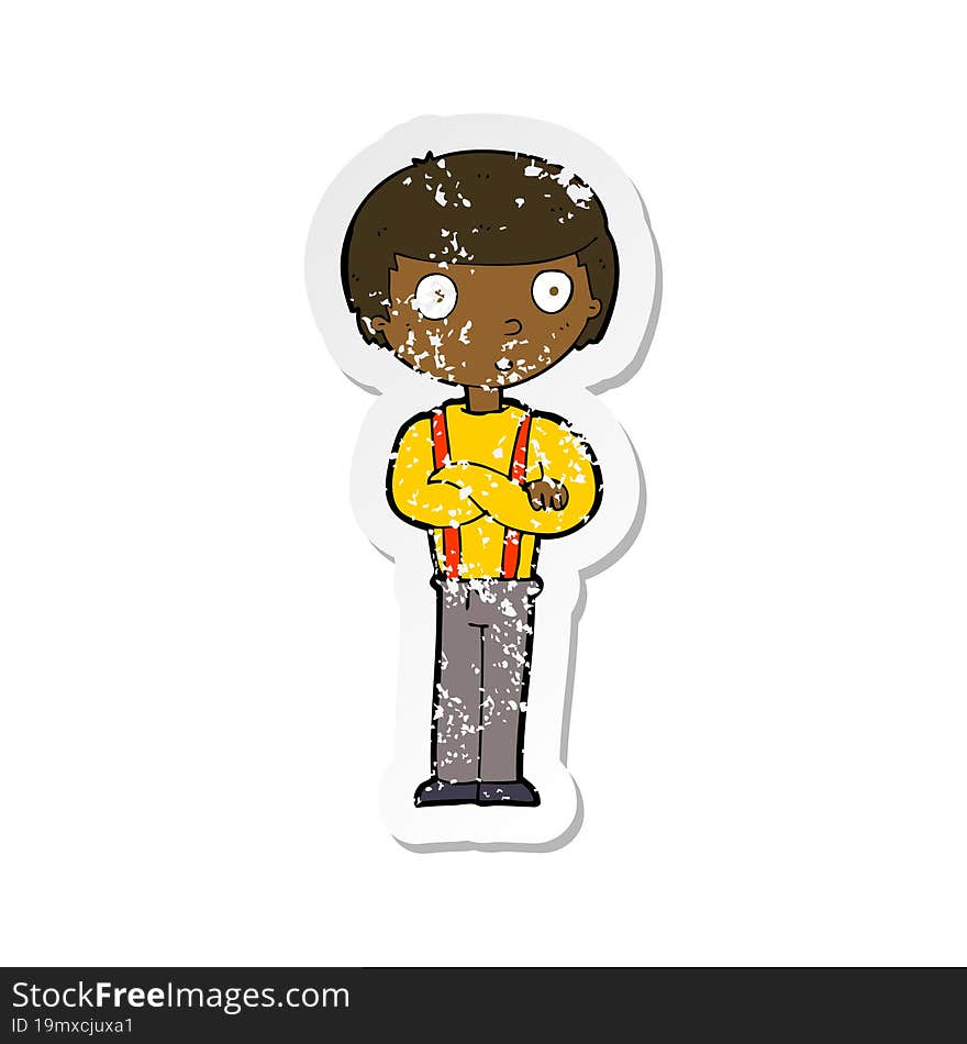 Retro Distressed Sticker Of A Cartoon Staring Boy