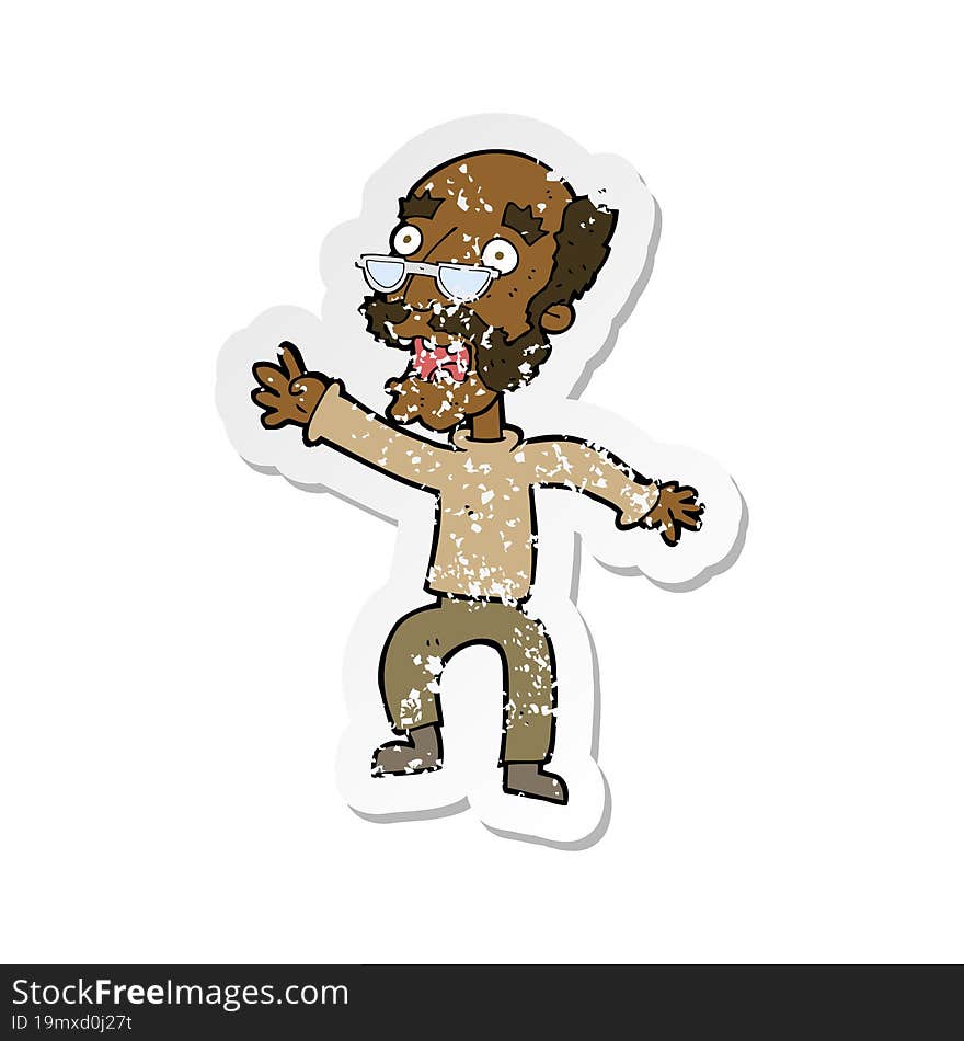 Retro Distressed Sticker Of A Cartoon Frightened Old Man