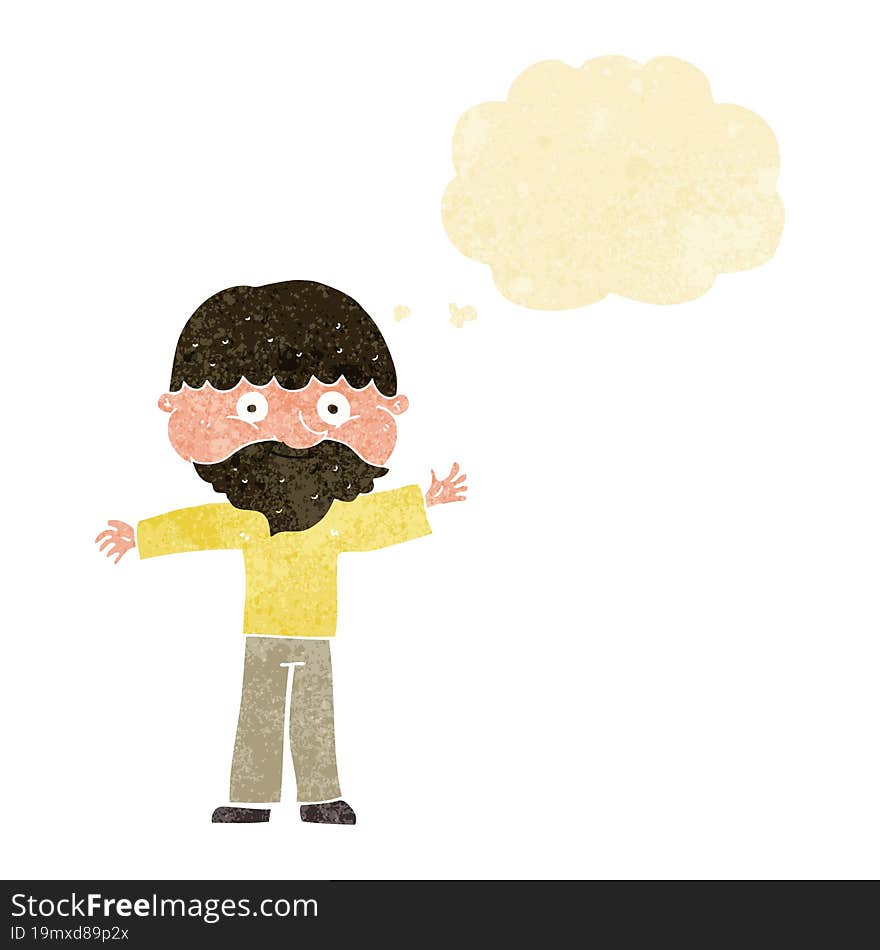 cartoon happy man with beard with thought bubble