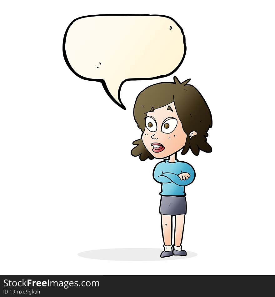 cartoon surprised woman with speech bubble