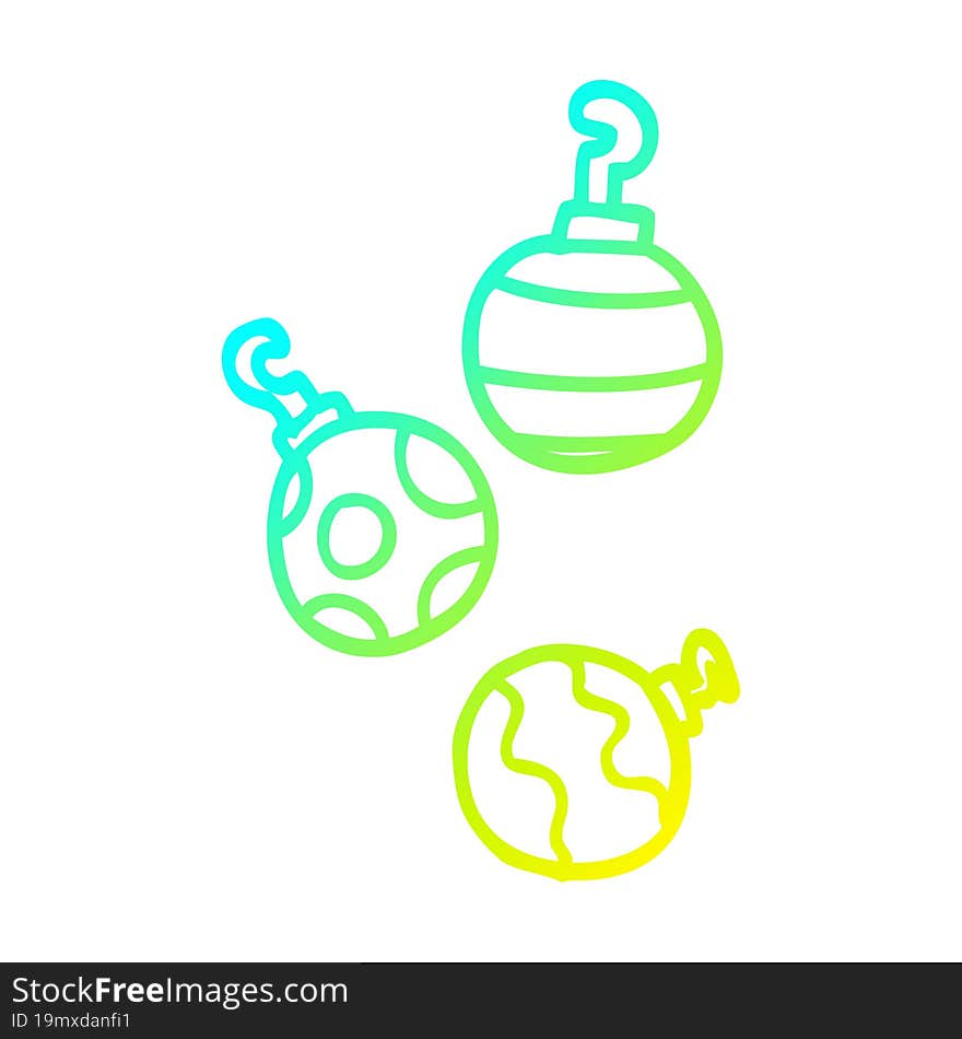 cold gradient line drawing cartoon xmas baubles