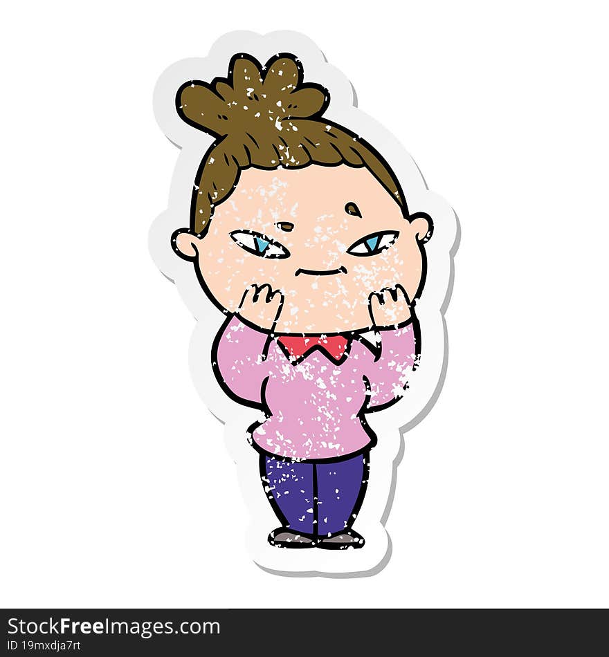 Distressed Sticker Of A Cartoon Woman