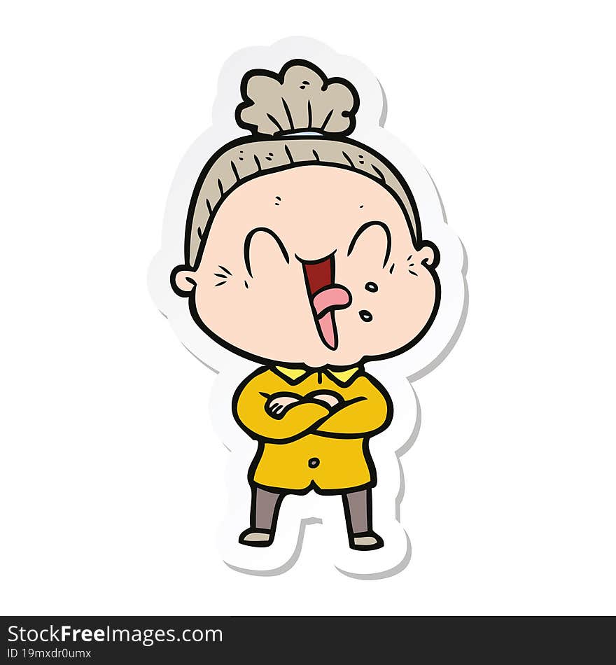 sticker of a cartoon happy old woman