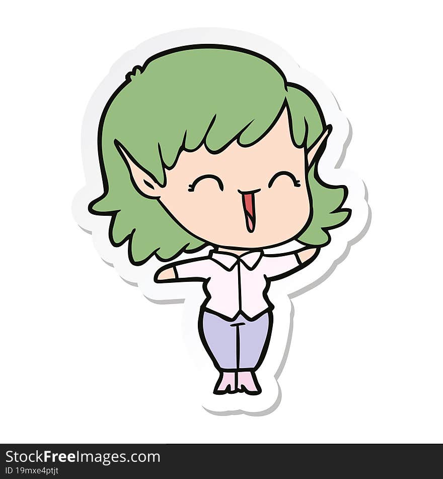 Sticker Of A Cartoon Elf Girl