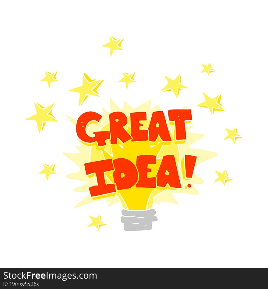 flat color illustration of a cartoon great idea light bulb symbol