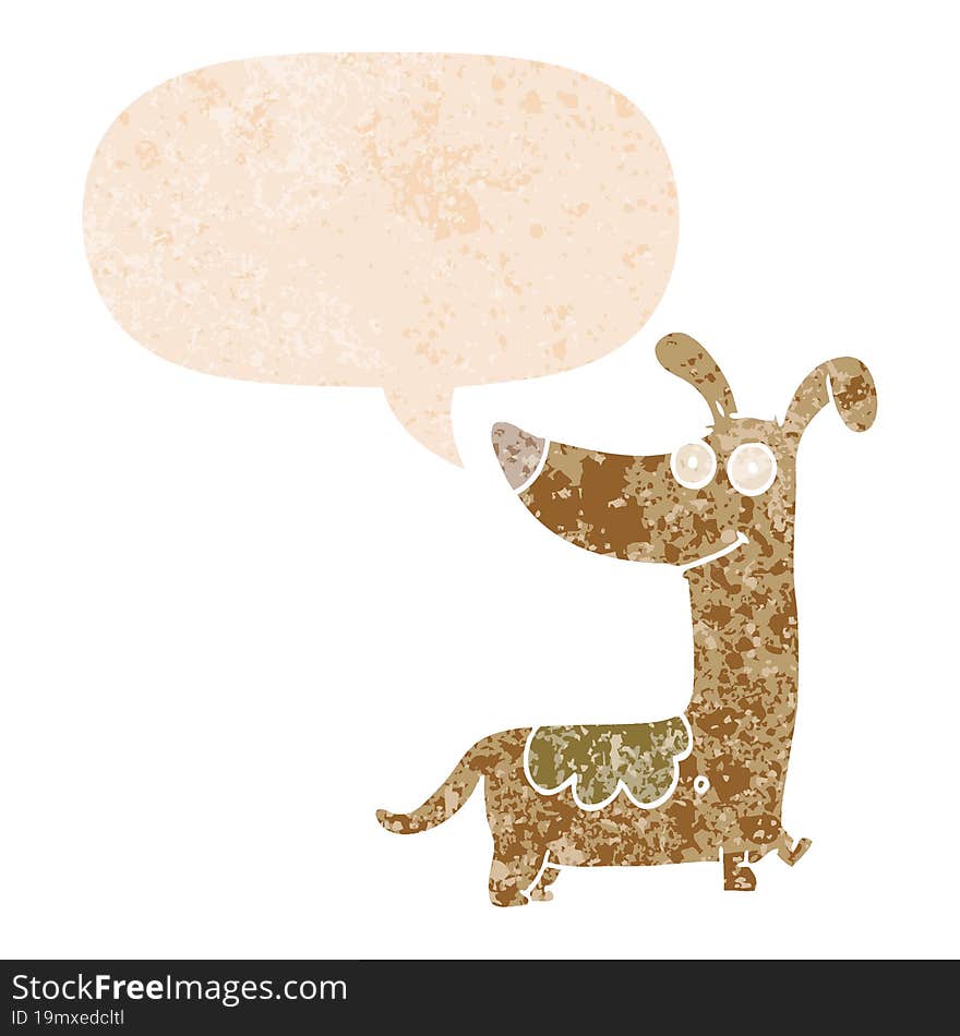 cartoon dog and speech bubble in retro textured style