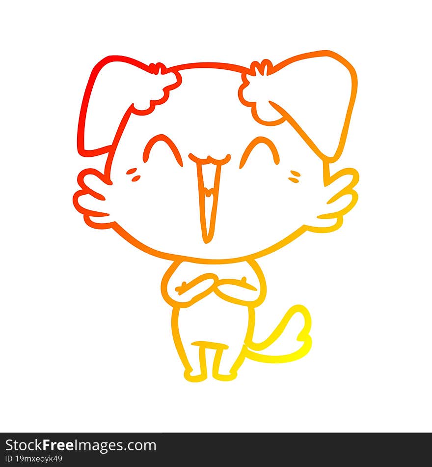 warm gradient line drawing happy little dog cartoon