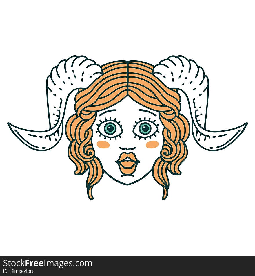 Retro Tattoo Style tiefling character face. Retro Tattoo Style tiefling character face