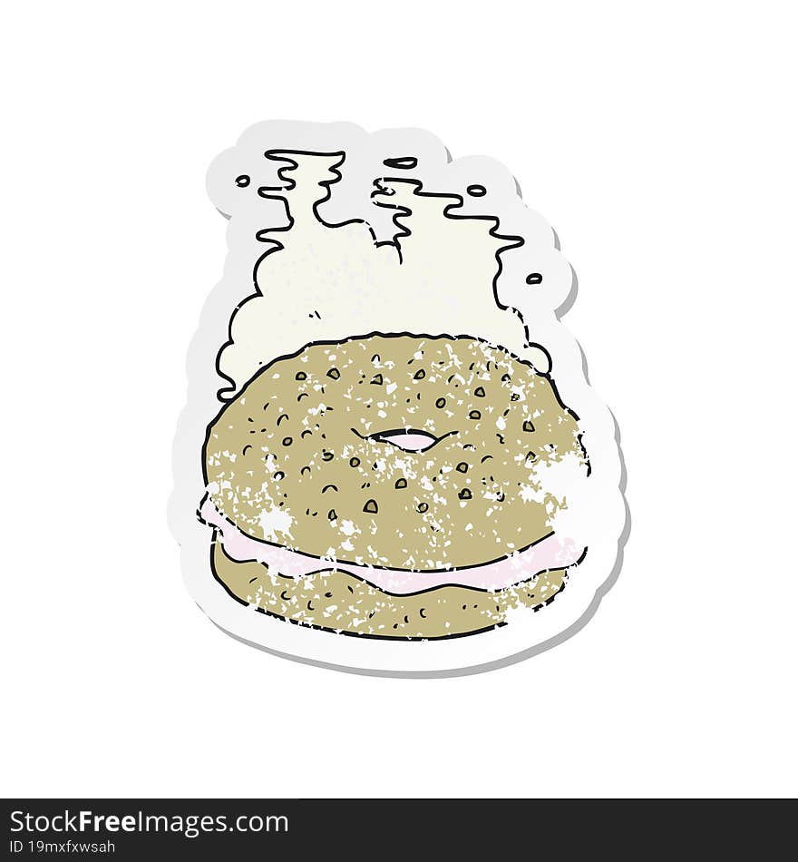 retro distressed sticker of a cartoon bagel