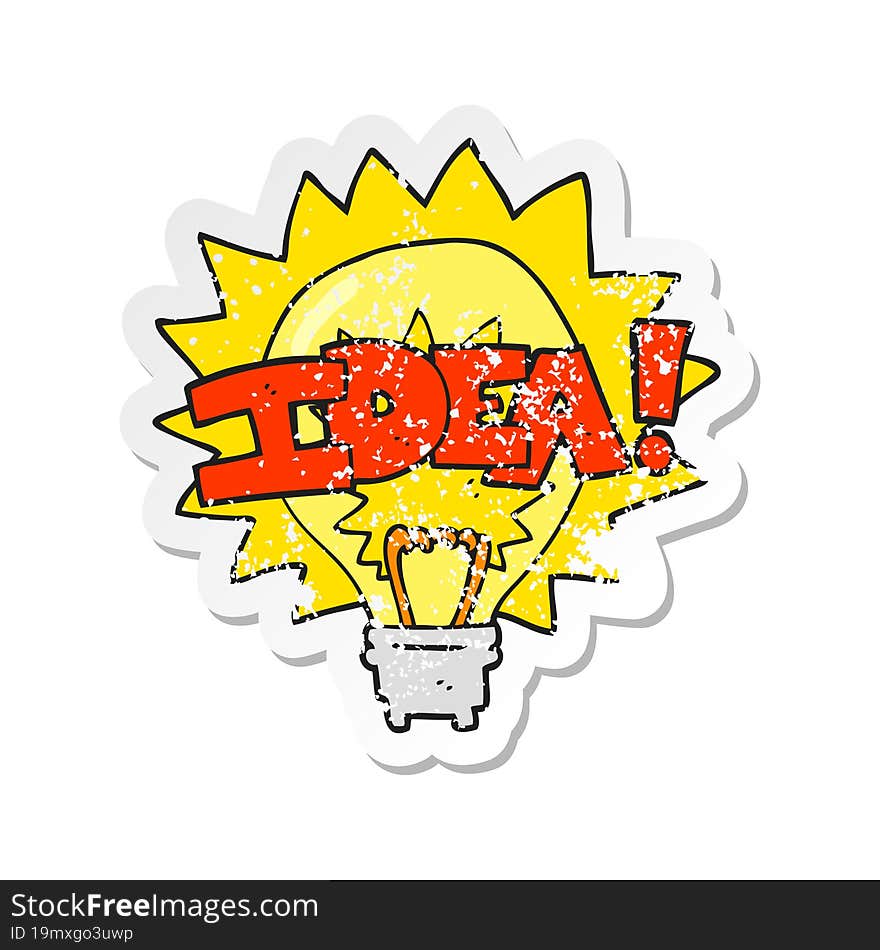 retro distressed sticker of a cartoon idea light bulb symbol