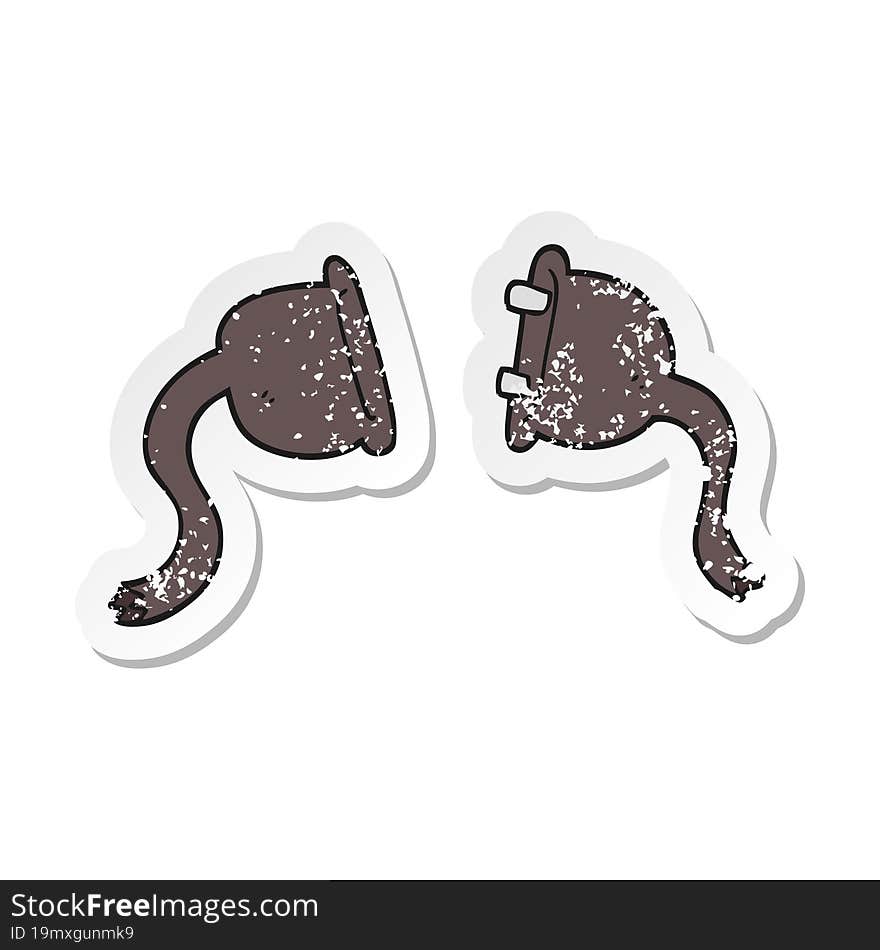 retro distressed sticker of a cartoon electrical plugs