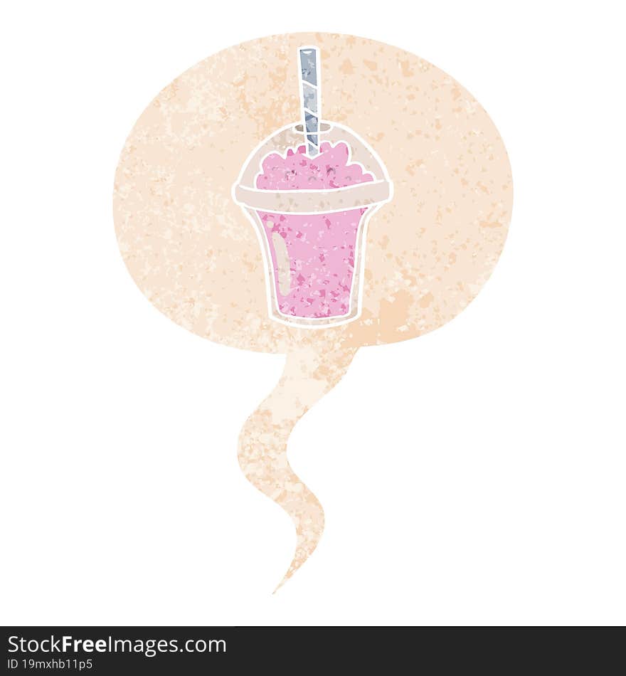 cartoon smoothie and speech bubble in retro textured style