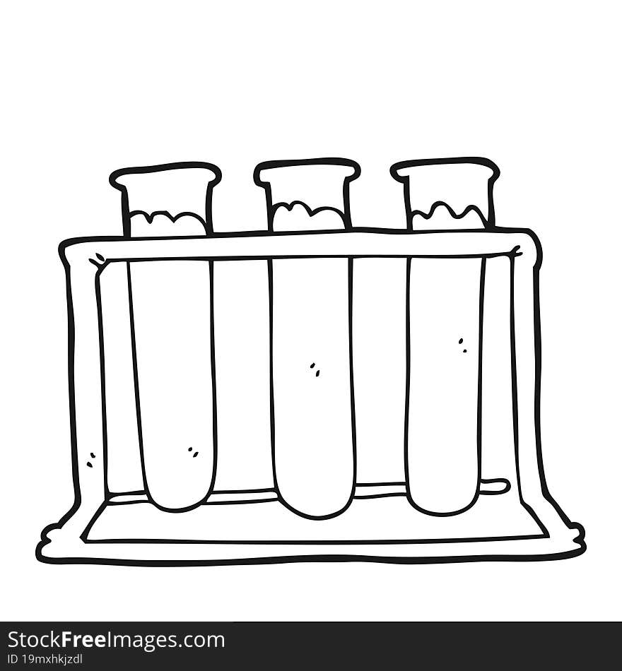 freehand drawn black and white cartoon rack of test tubes