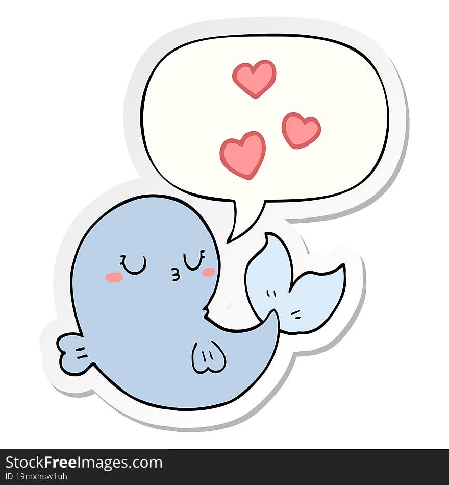 cute cartoon whale in love and speech bubble sticker