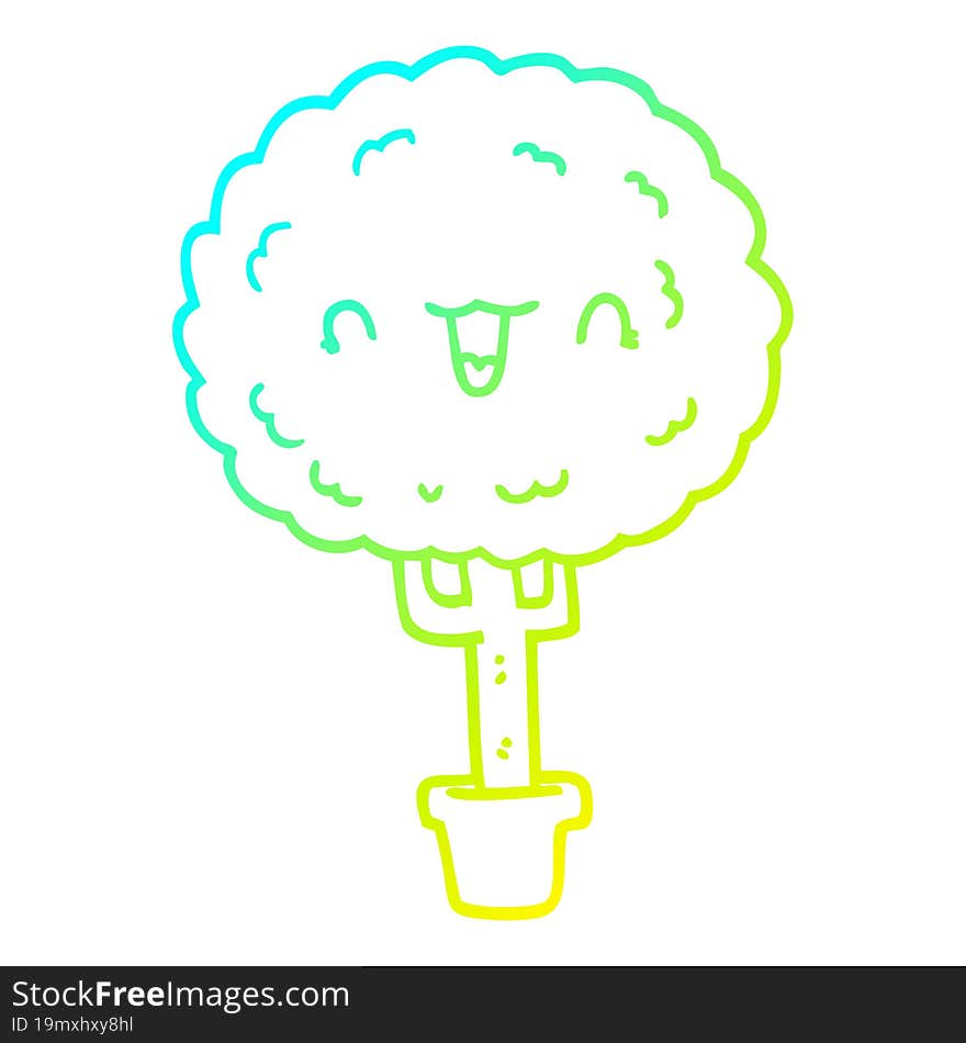 Cold Gradient Line Drawing Cartoon Happy Tree