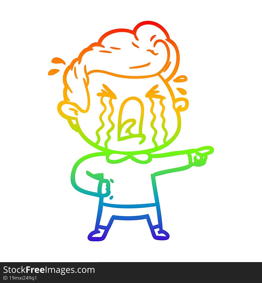 rainbow gradient line drawing of a cartoon crying man