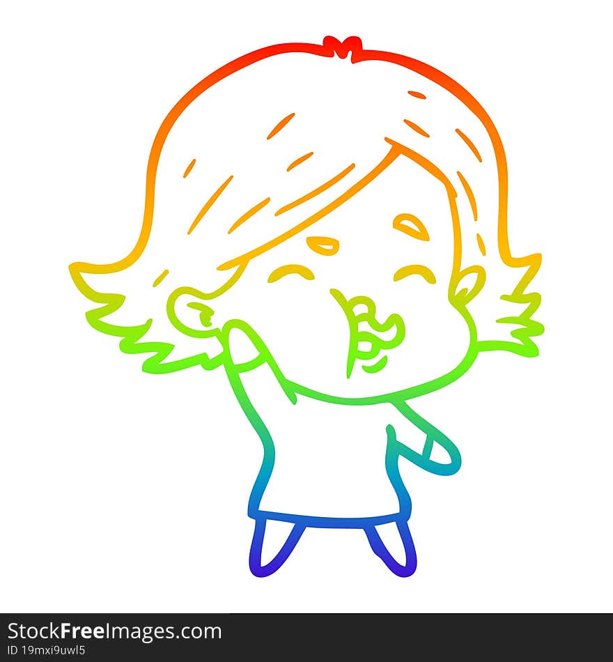 rainbow gradient line drawing cartoon girl pulling face