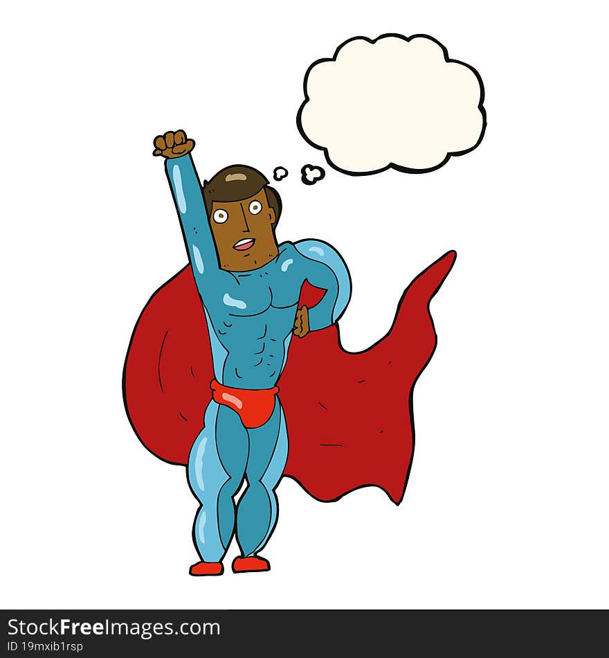 Cartoon Superhero With Thought Bubble