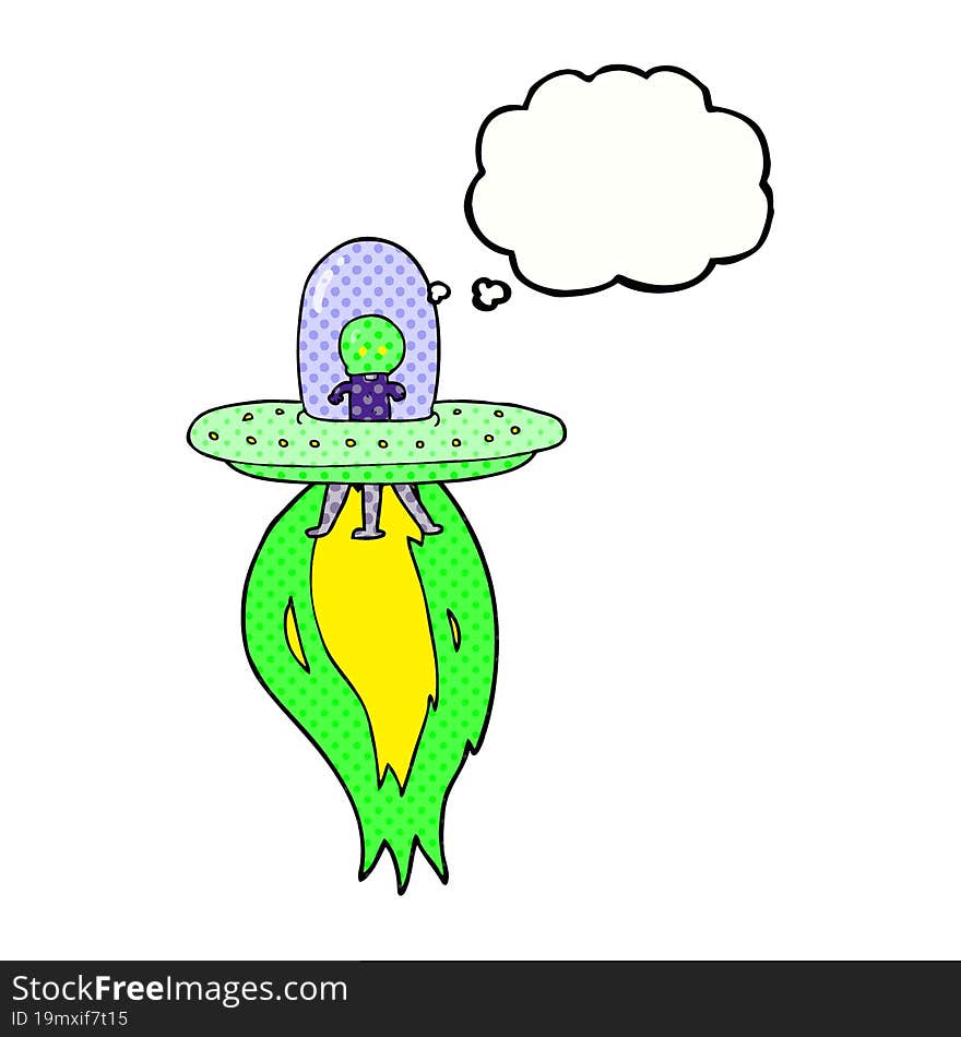 freehand drawn thought bubble cartoon flying saucer