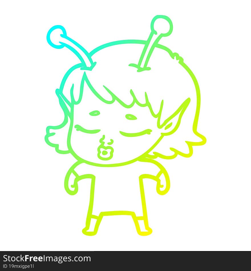 cold gradient line drawing cute alien girl cartoon