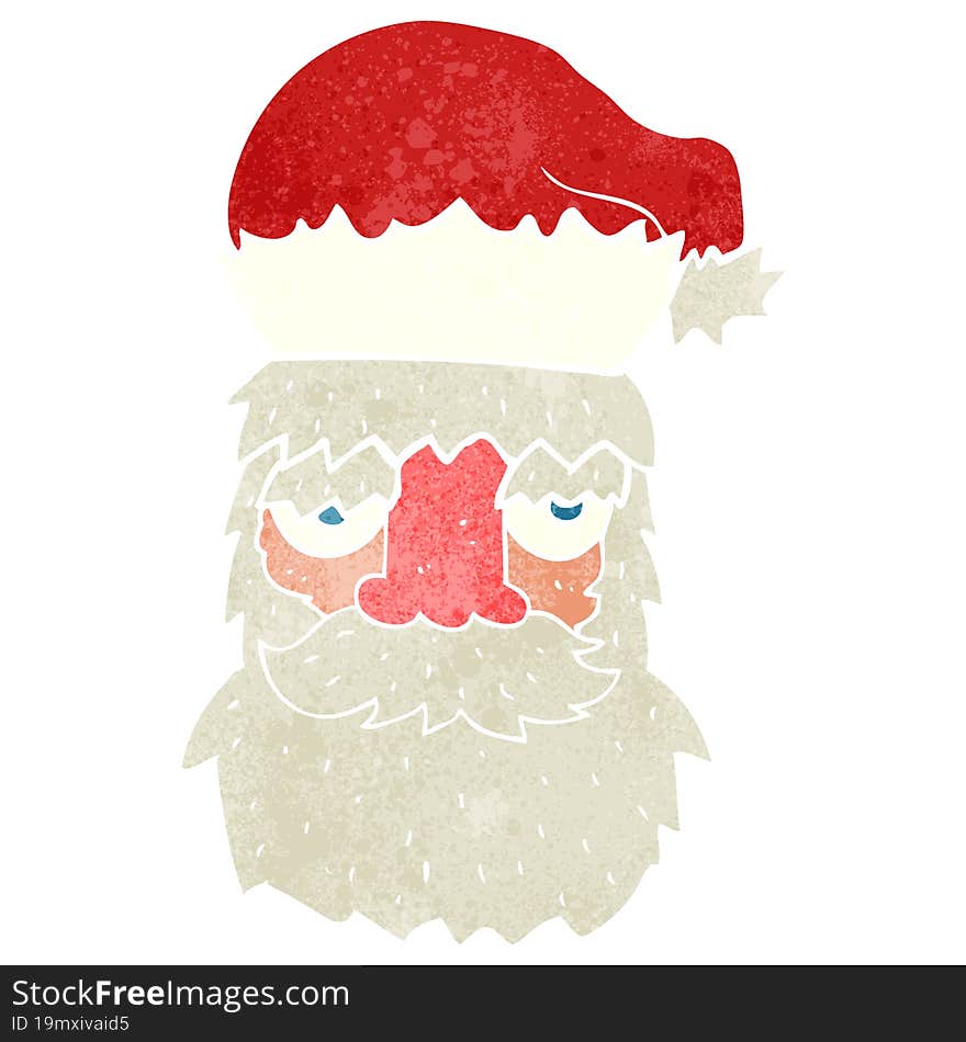 freehand retro cartoon tired santa claus face