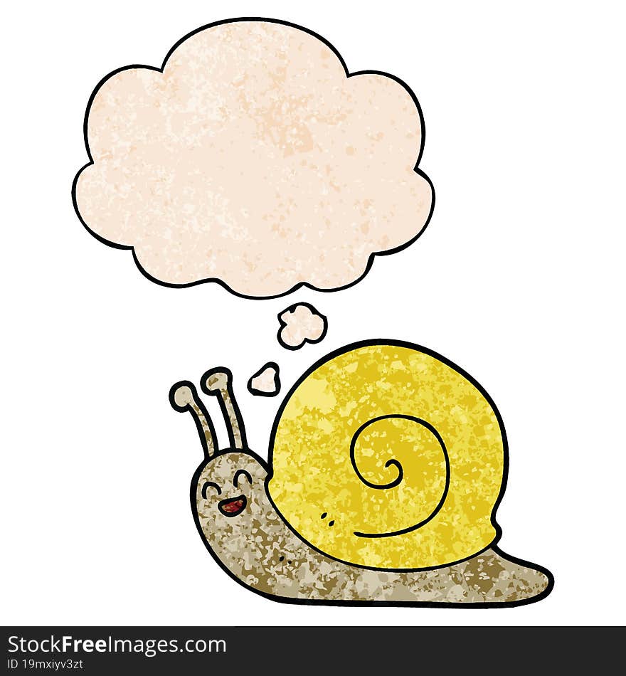 Cartoon Snail And Thought Bubble In Grunge Texture Pattern Style