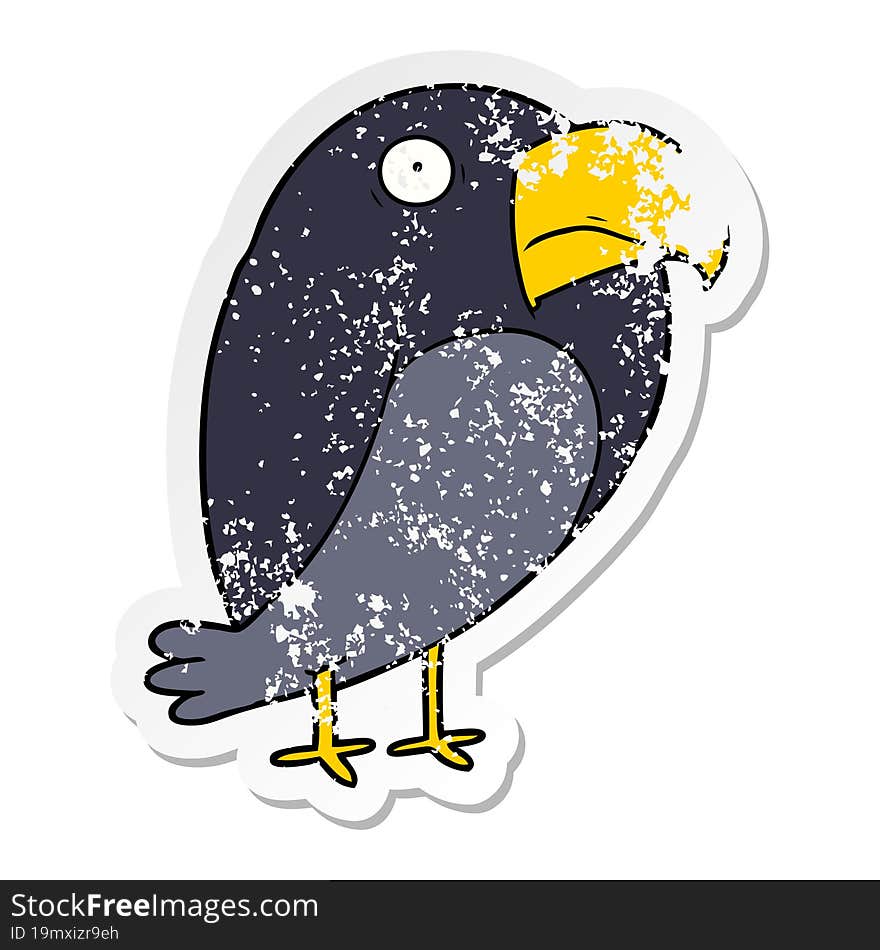 distressed sticker of a cartoon crow