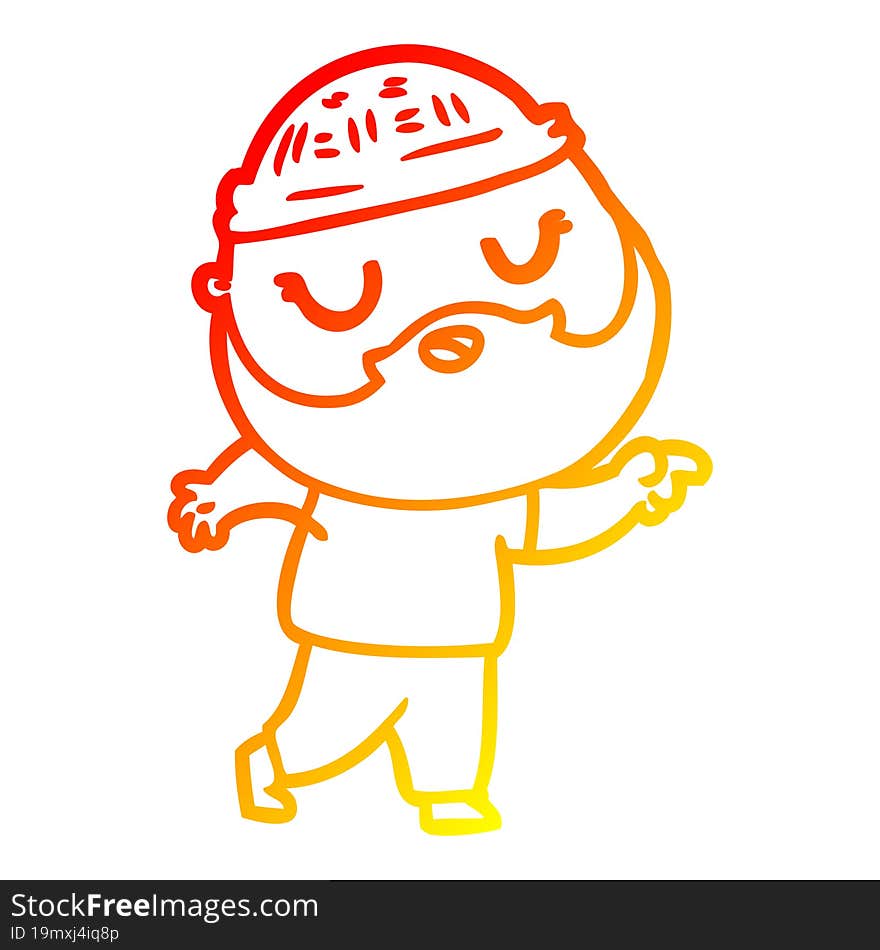 warm gradient line drawing cartoon man with beard