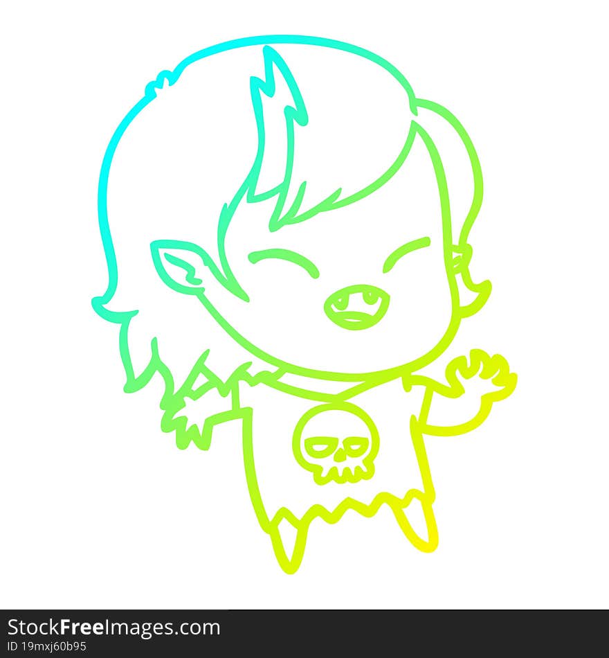 cold gradient line drawing cartoon laughing vampire girl